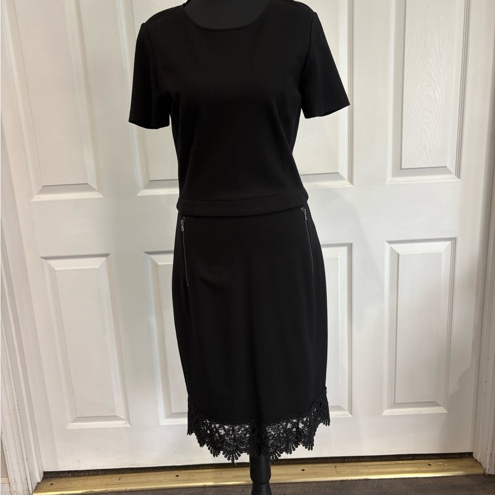 Kenneth Cole Black Skirt Set with Lace Hem